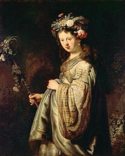 Саския в костюме Флоры.
Рембрандт ван Рейн, 1634.